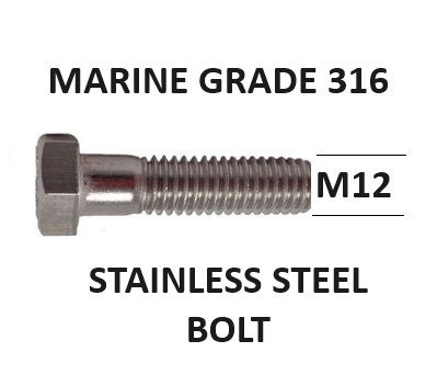 M12-12mm Diameter All Lengths G316 Stainless Steel Hex Bolts